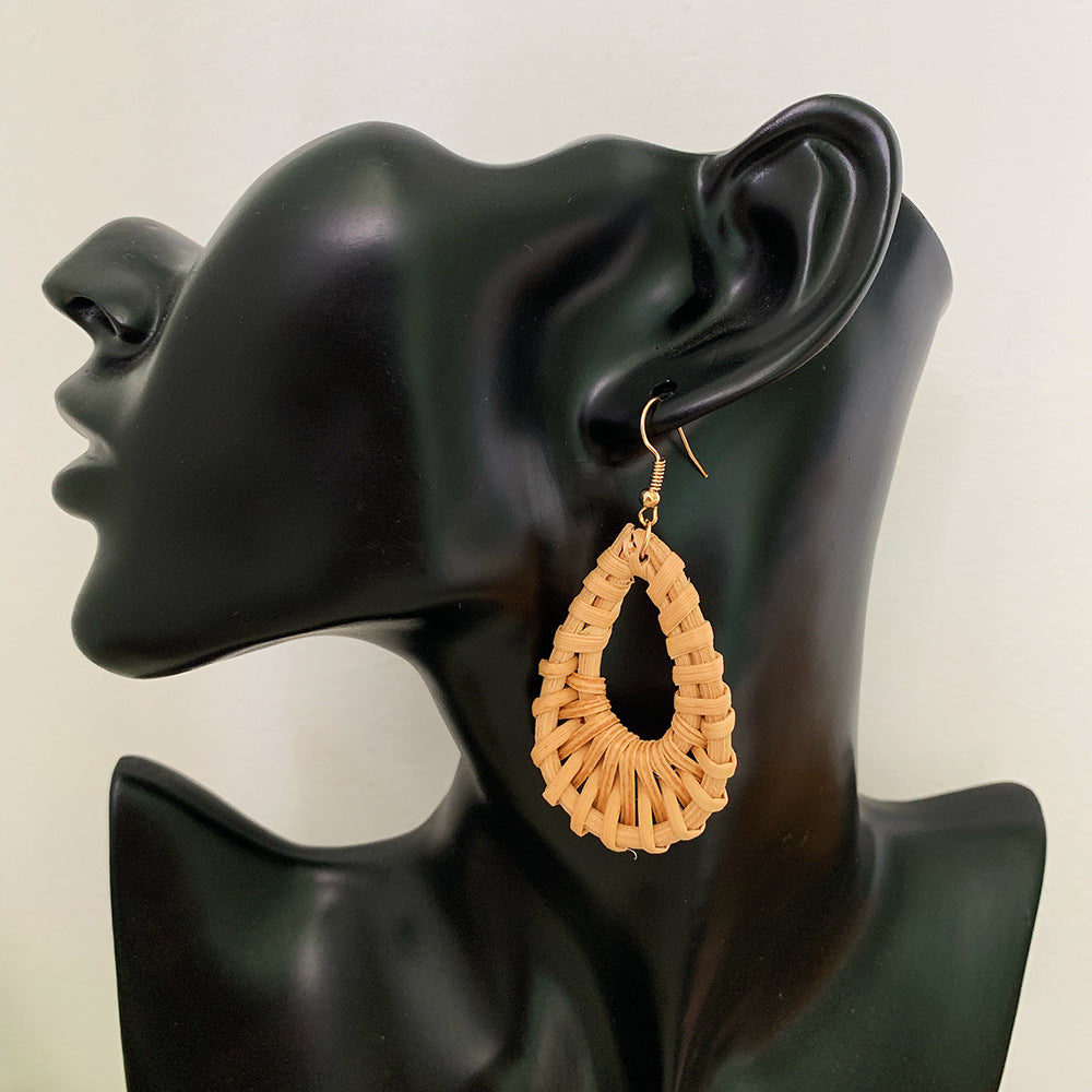 Wholesale Vintage Geometric Round Rattan Earrings